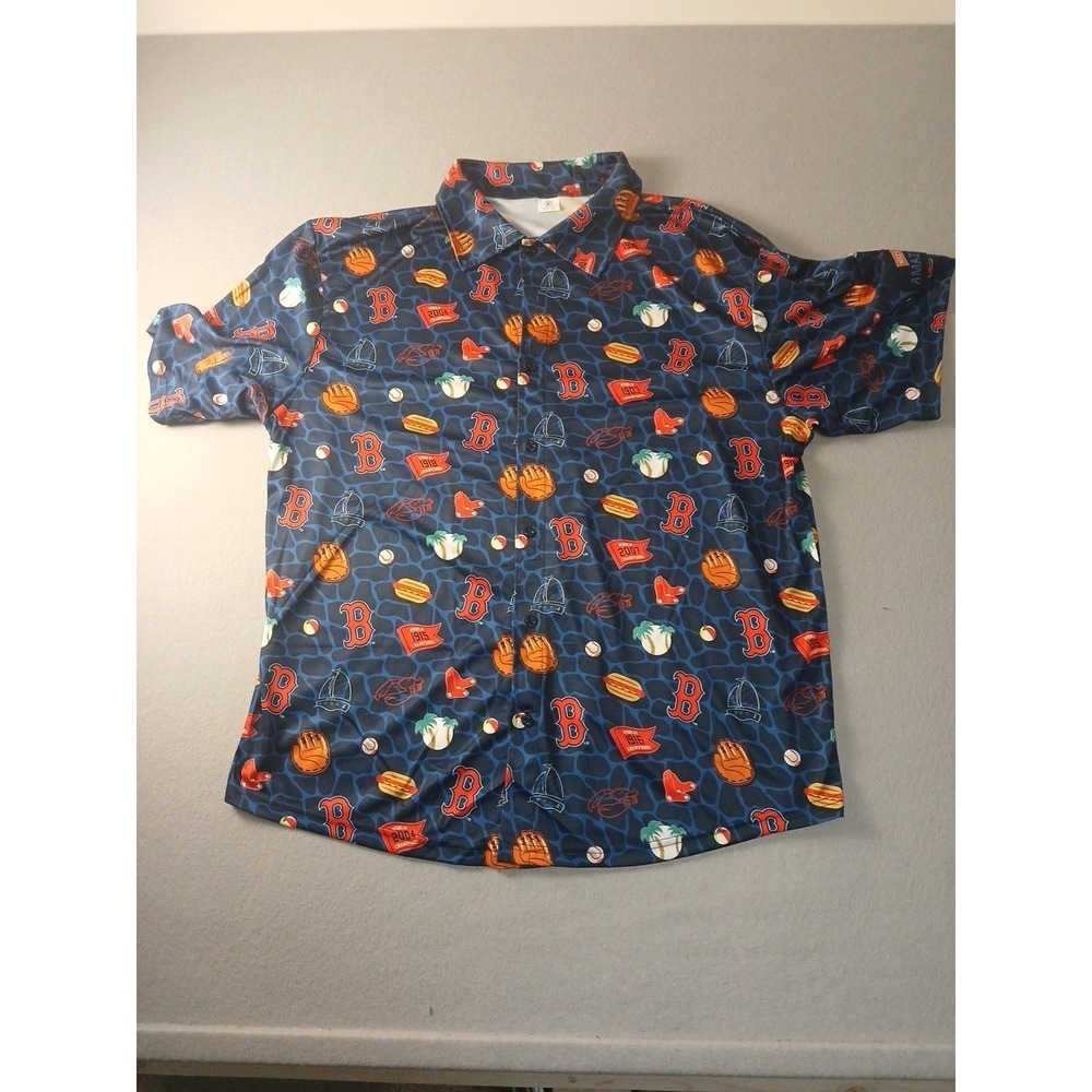Men's Official Boston Red Sox Shirt Button Up Short Sleeve XL Stretch Baseball